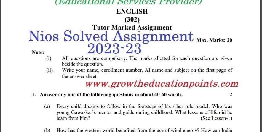 Nios Solved Assignment ENGLISH (302) Handwritten Soft copy