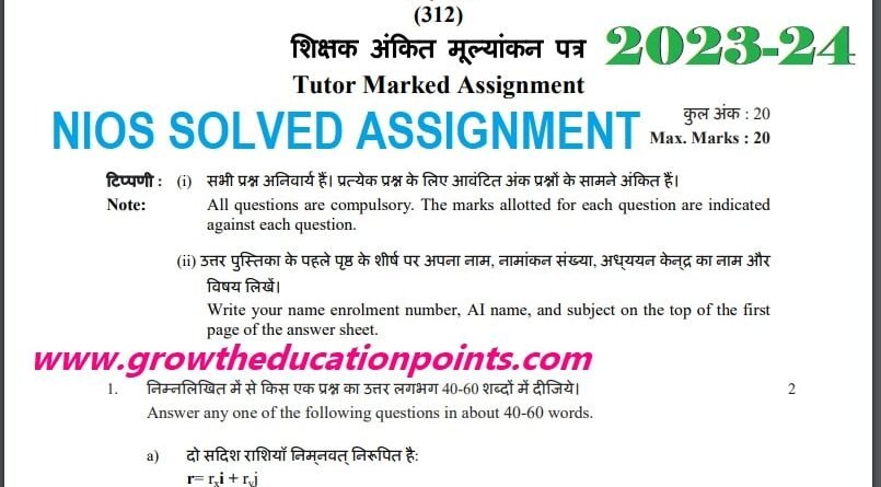 Nios Solved Assignment PHYSICS -(312) Handwritten Soft copy 2023-24