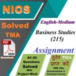 Nios Solved Assignment Business study (215) English Medium 2026 For April Exam