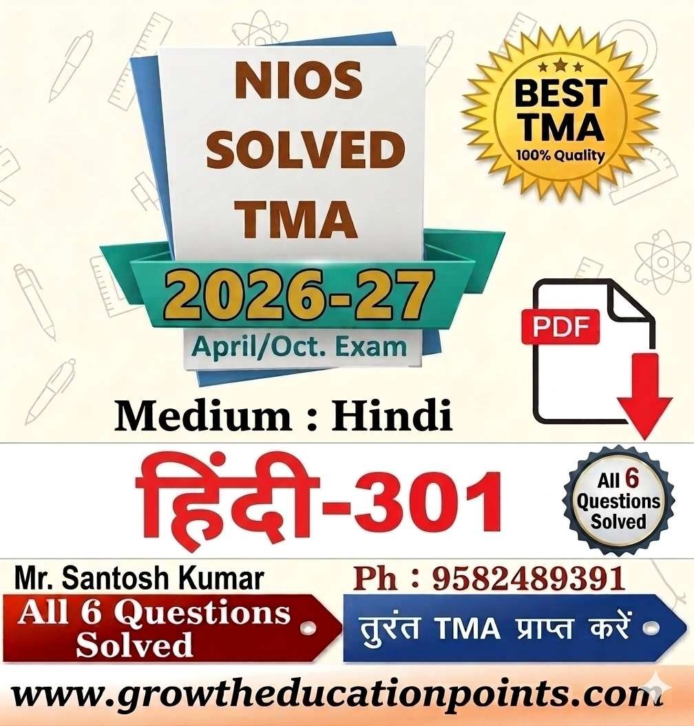 NIOS 12th Hindi 301 Solved TMA 2026-27 - Questions with Answers PDF