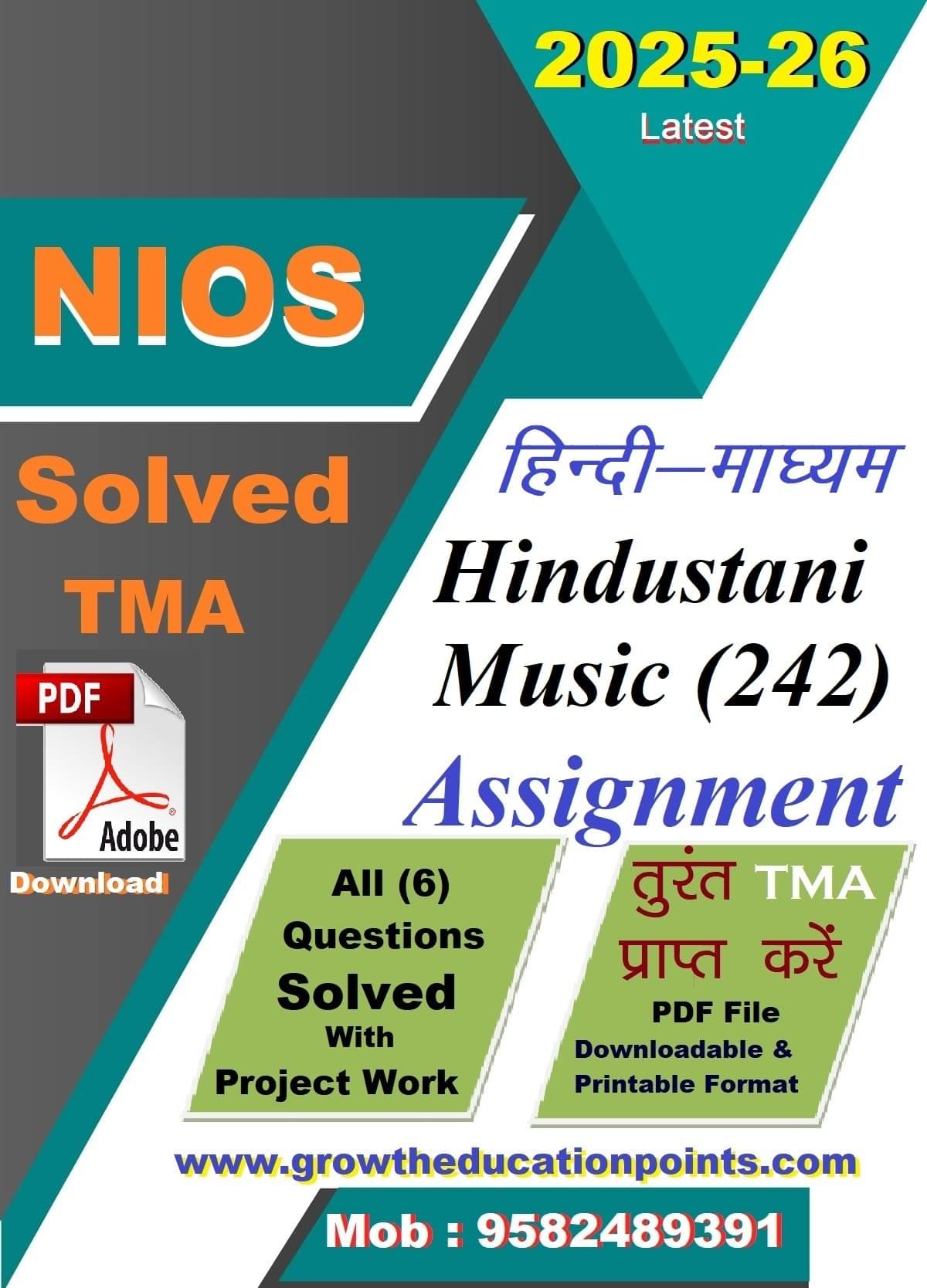 Nios Hindustani Music 242 Solved Assignment (Hindi Medium) 2026 Nios Hindustani Music 242 Solved Assignment (Hindi Medium) 2026